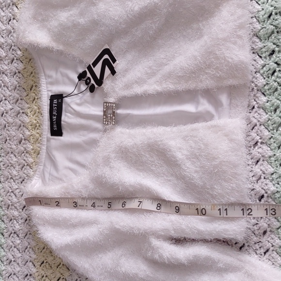 NWT Shane Justin XS Eyelash White Metallic Sparkling Snow Shrug - Picture 9 of 15